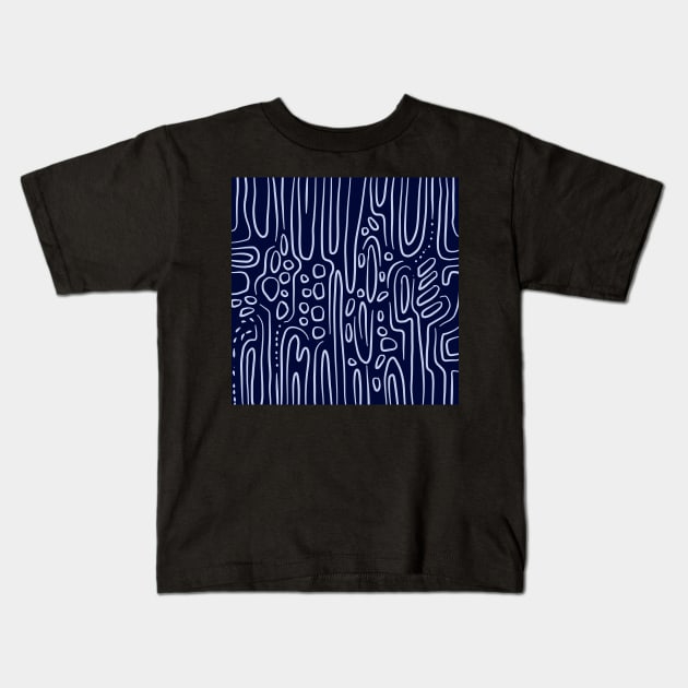 Horizontal watercolor lines on a blue background pattern design Kids T-Shirt by jen28